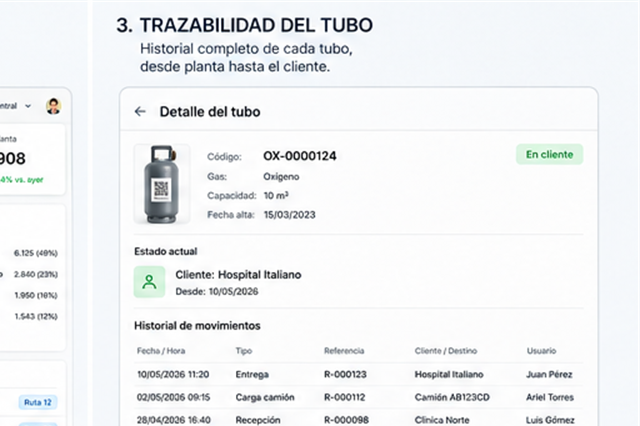 Slide trazabilidad del tubo con historial completo